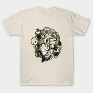 Human heart and climbing plant, green, nature and garden lovers, Anatomy illustration art T-Shirt